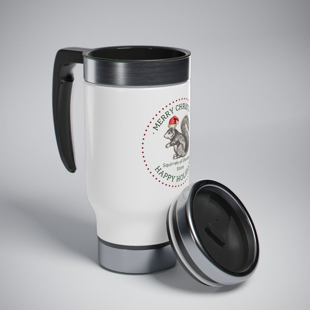 Squirrels of Shavano Holiday Stainless Steel Travel Mug with Handle, 14oz