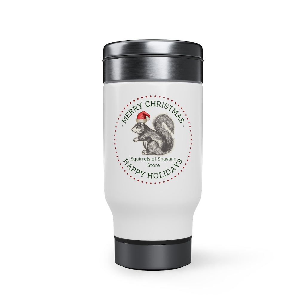 Squirrels of Shavano Holiday Stainless Steel Travel Mug with Handle, 14oz